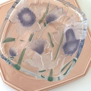 Vintage set of two glass flower print bowls salad bowls dessert bowls